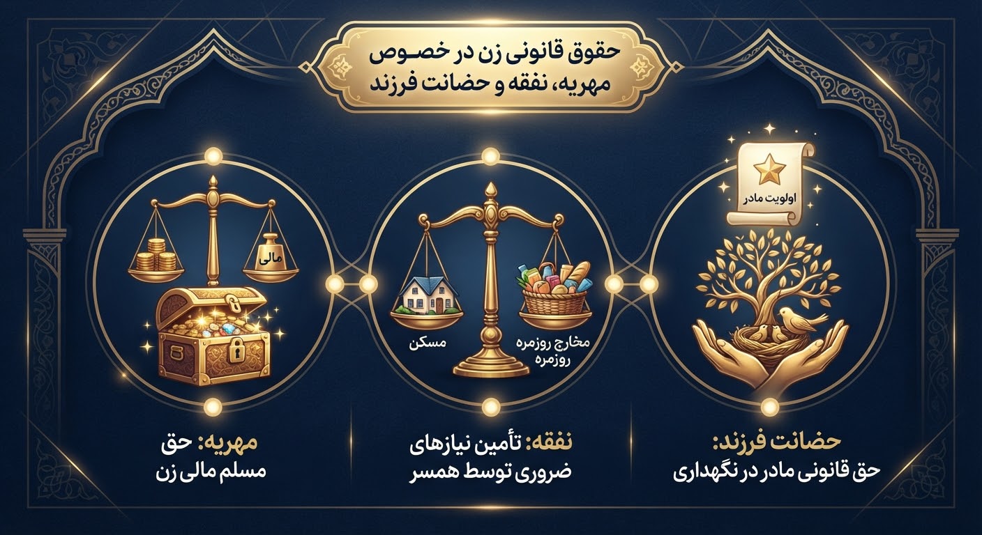 حقوق قانونی زن مهریه نفقه حضانت فرزند